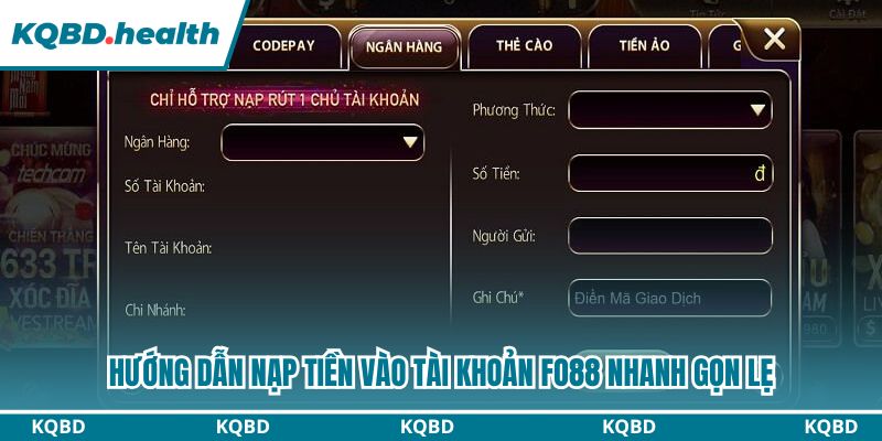 Fo88 - Sân Chơi Trực Tuyến Đẳng Cấp Nhất 2026 4 Hướng dẫn nạp tiền vào tài khoản fo88 nhanh gọn lẹ
